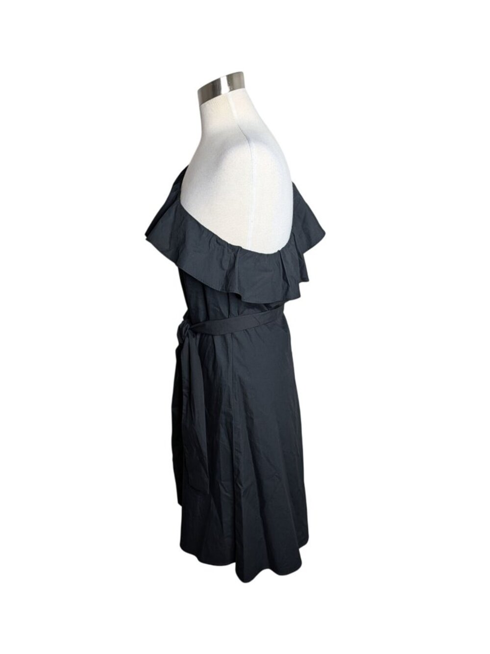 NWT Banana Republic Sz S Black Ruffle One Shoulder A-Line Flare Dress With Tie B - Picture 6 of 9